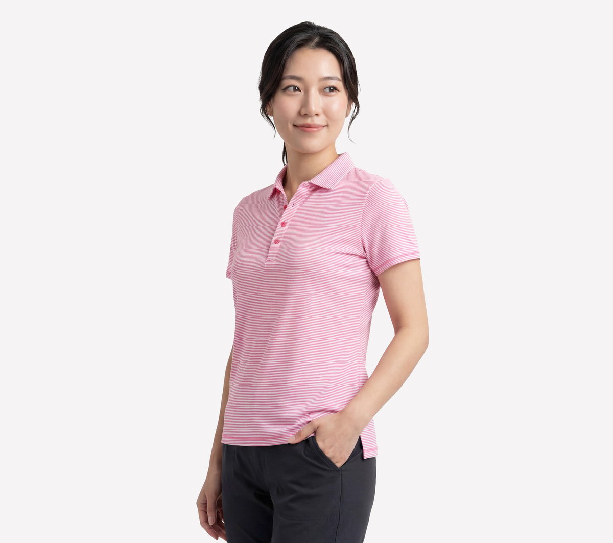 Women Short Sleeve On The Green Striped Polo